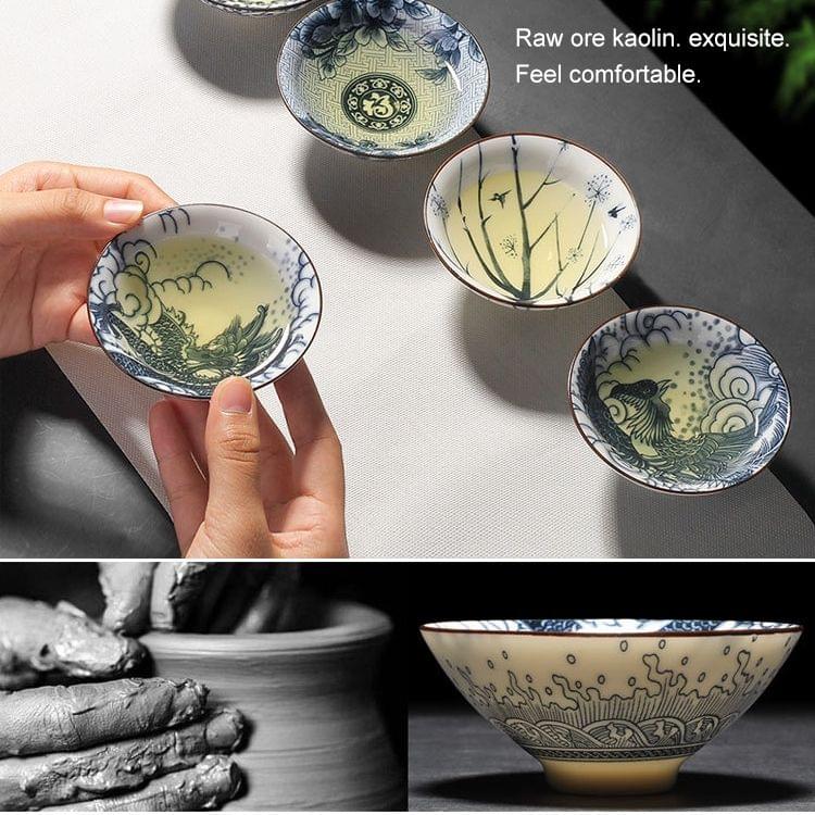 Household Hand-painted Ceramics Kung Fu Tea Set Teacup Tea Bowl, Size:Large(Hibiscus)