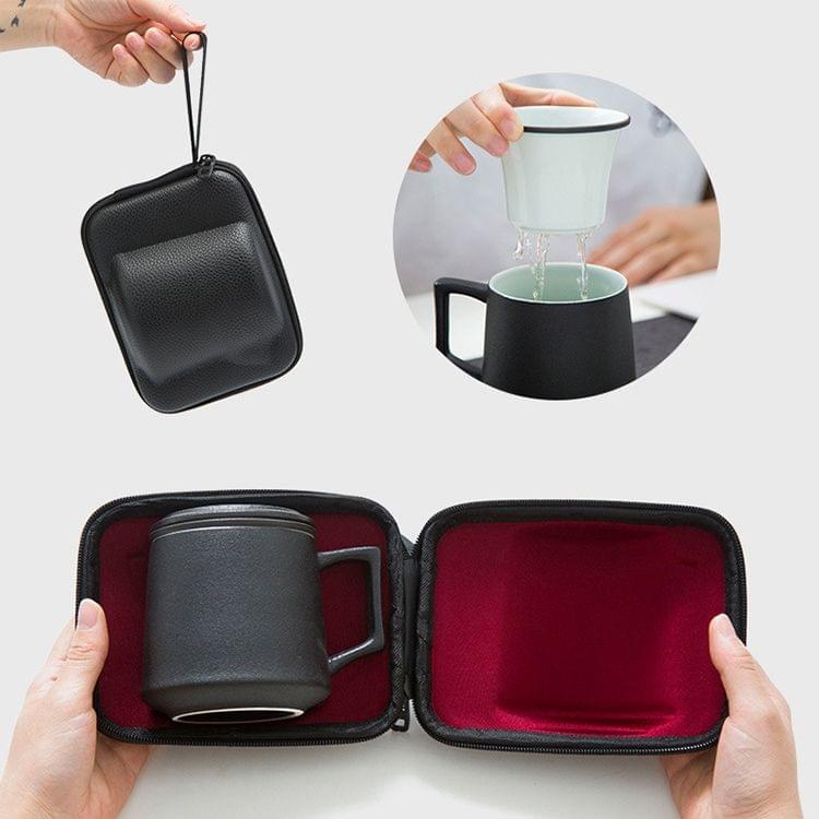 Coarse Pottery Large Capacity Mug Water Cup Travel Tea Set, with Filter & Cover & Handy Bag (Red)