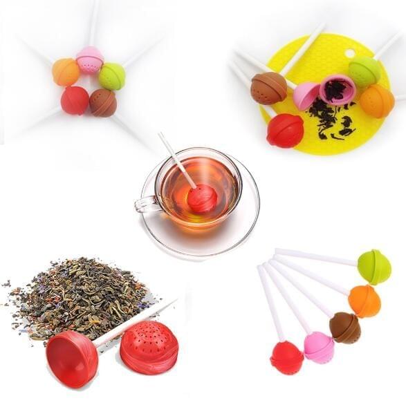Loose Leaf Coffee Strainer Bag Silicon Lolly Tea Infusers Makers  Mug Filter Kitchen Lazy Home Lollipops Shape Tea Filter(red)
