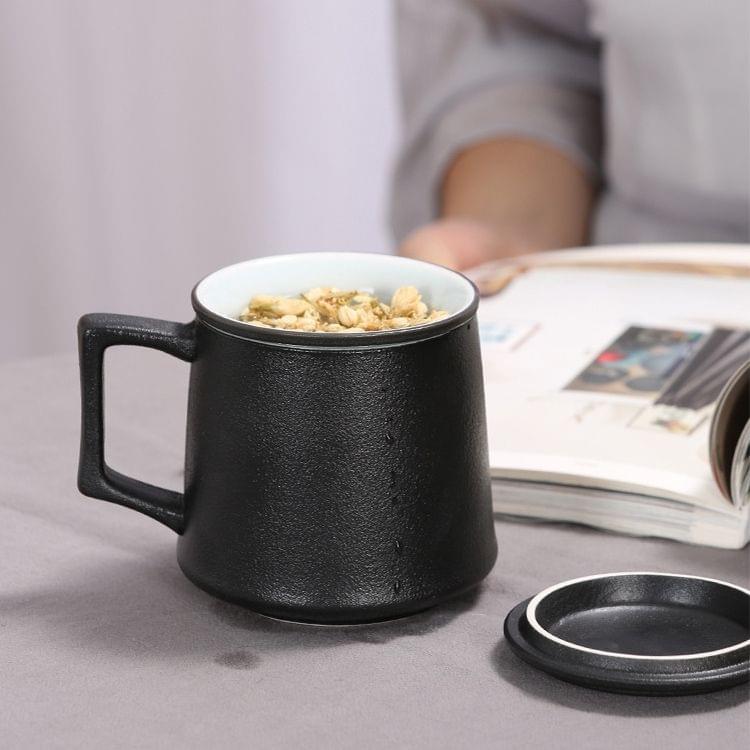 Coarse Pottery Large Capacity Mug Water Cup Travel Tea Set, with Filter & Cover & Handy Bag (Black)