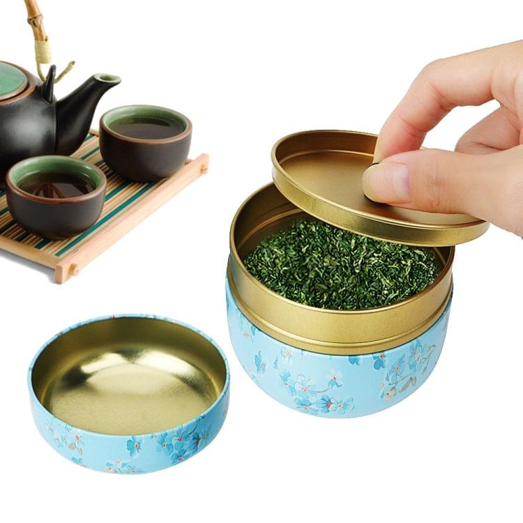 HOOMIN Tea Box Tea Jar Storage Holder Tea Caddies Matcha Container Mini Coffee Powder Organizer Cans Multifunction Round Metal, Color:Shallow wind