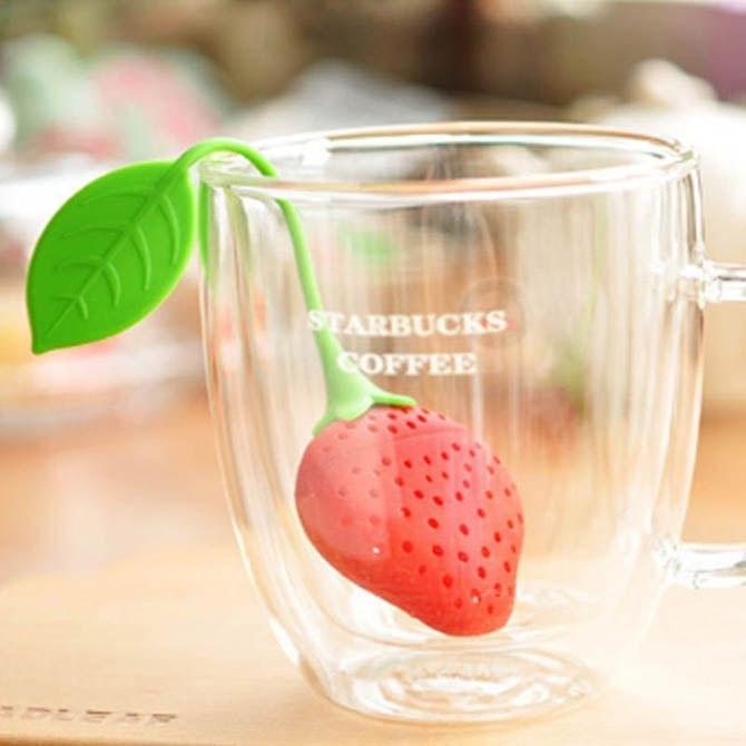 2PCS Strawberry Shape Silicone Kitchen Tea Strainer Tea Infuser Tea Bag