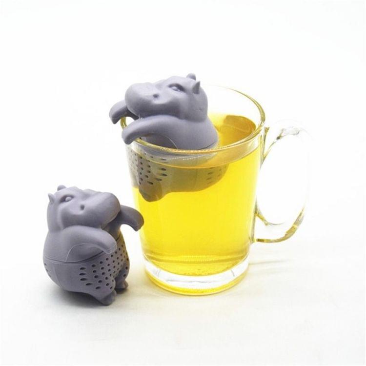 2 PCS Silicone Hippo Shaped Tea Infuser Reusable Tea Strainer Coffee Herb Filter For Home(Gray)