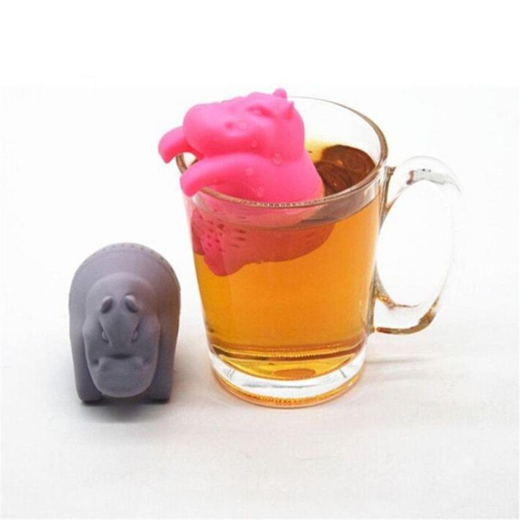 2 PCS Silicone Hippo Shaped Tea Infuser Reusable Tea Strainer Coffee Herb Filter For Home(Gray)