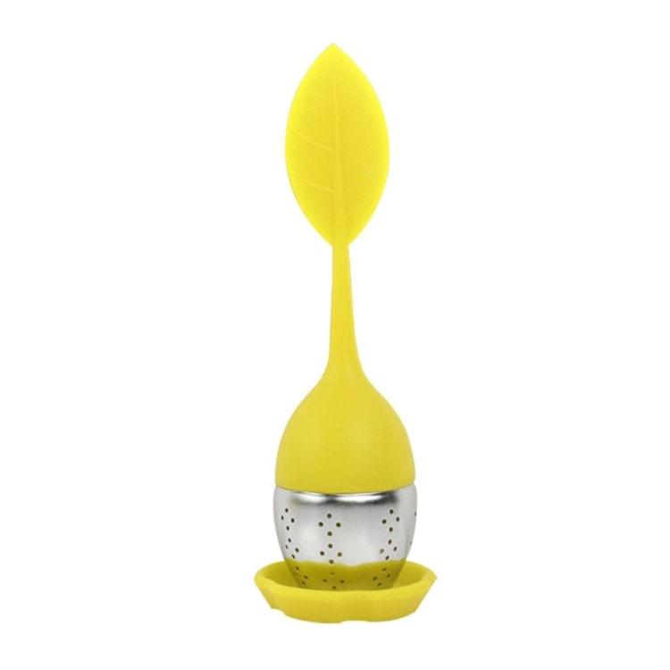Stainless Steel Leaf Shape Silicone Tea Bag Tea Strainers (Yellow)