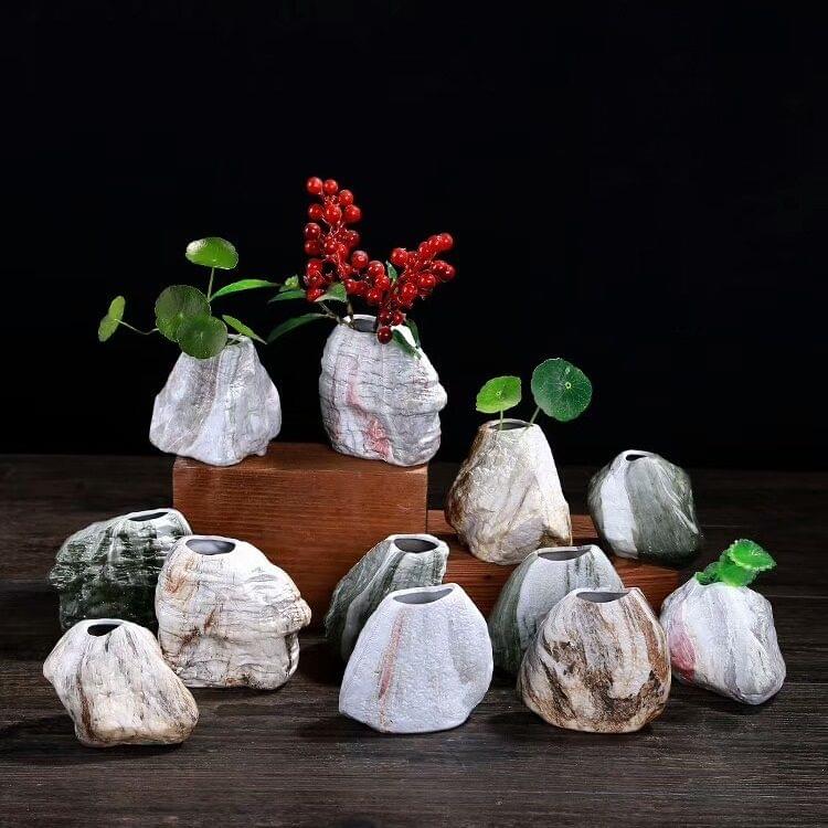 Creative Marble Pattern Flower Vase Tea Utensils Teaism Decorations (2)