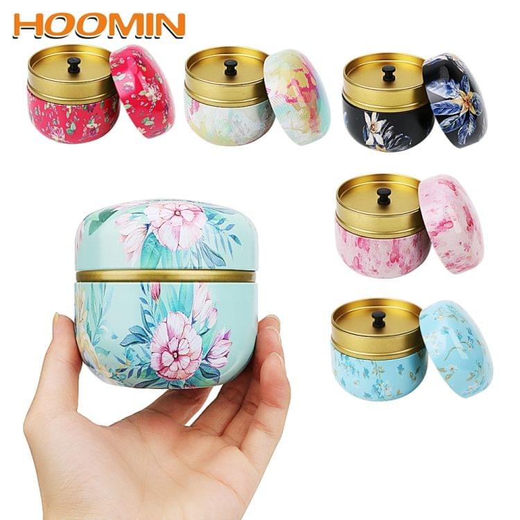 HOOMIN Tea Box Tea Jar Storage Holder Tea Caddies Matcha Container Mini Coffee Powder Organizer Cans Multifunction Round Metal, Color:Flowery