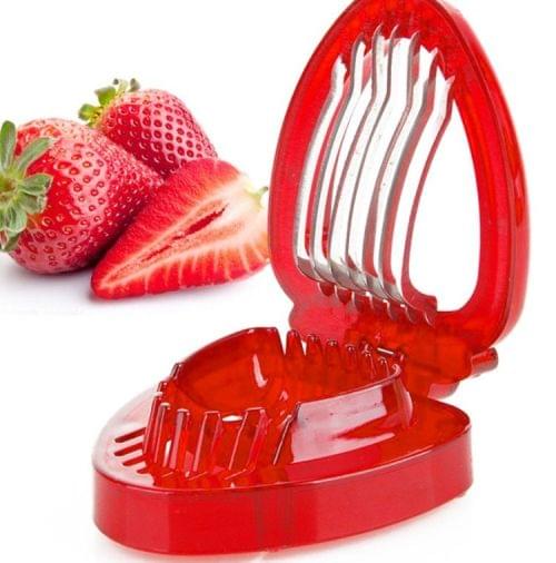 2 PCS Kitchen Tool Plastic Strawberry Slicer Fruit Knife with Stainless Steel Blade(Red)