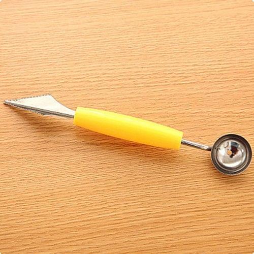 2 in 1 Dual-head Fruit Ball Carving Knife Fruit Waterlemon Scoop Melon Digger Fruit Ice Cream Platter Spoon(Yellow)