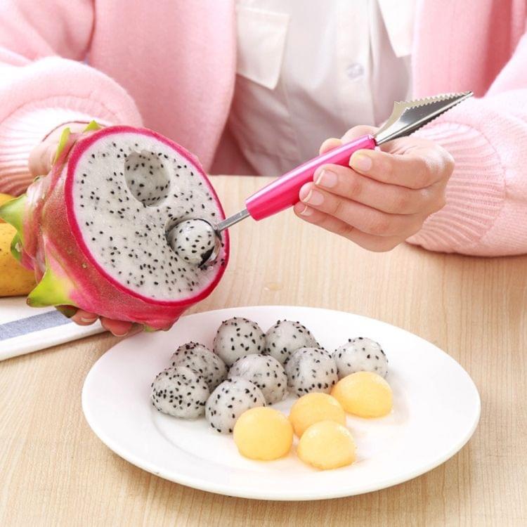 2 in 1 Dual-head Fruit Ball Carving Knife Fruit Waterlemon Scoop Melon Digger Fruit Ice Cream Platter Spoon(Yellow)
