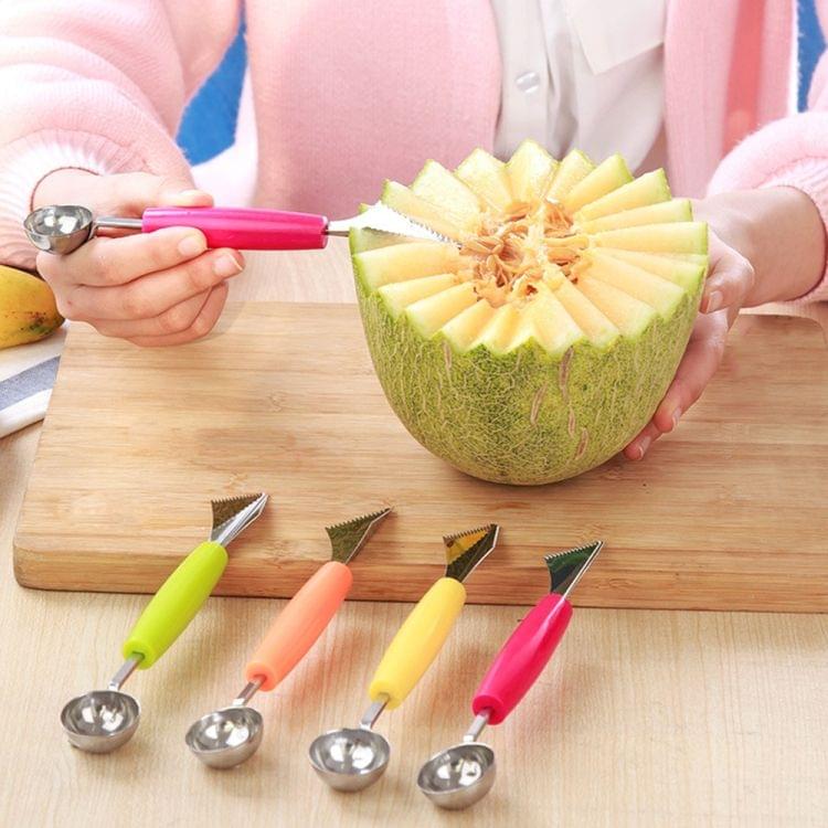 2 in 1 Dual-head Fruit Ball Carving Knife Fruit Waterlemon Scoop Melon Digger Fruit Ice Cream Platter Spoon(Yellow)