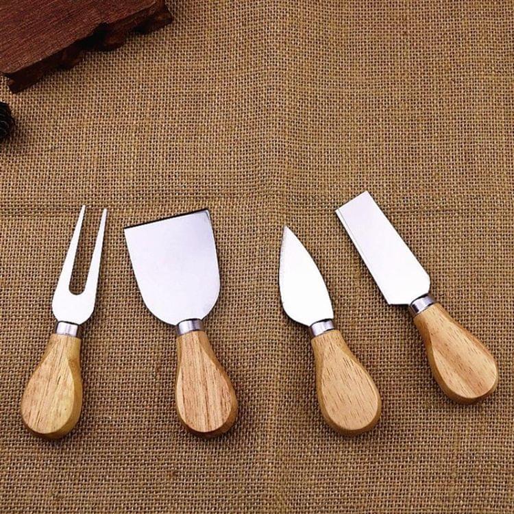 4 PCS Stainless Steel Cheese Knife Bamboo Handle Cheese Slicer Wood Handle Cheese Knives Set Cutter