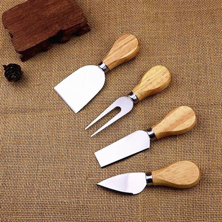 4 PCS Stainless Steel Cheese Knife Bamboo Handle Cheese Slicer Wood Handle Cheese Knives Set Cutter