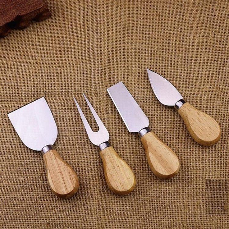 4 PCS Stainless Steel Cheese Knife Bamboo Handle Cheese Slicer Wood Handle Cheese Knives Set Cutter