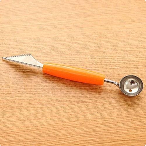 2 in 1 Dual-head Fruit Ball Carving Knife Fruit Waterlemon Scoop Melon Digger Fruit Ice Cream Platter Spoon(Orange)