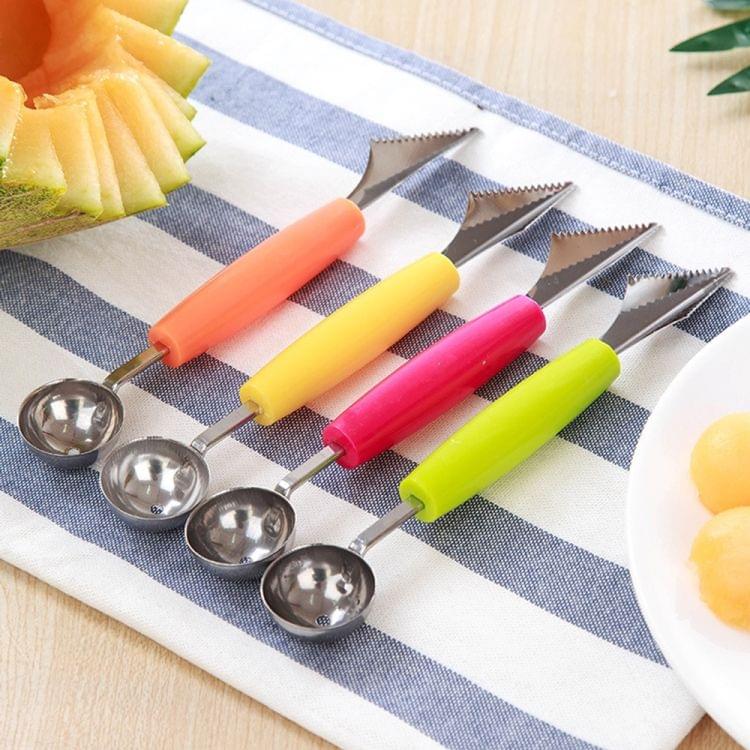 2 in 1 Dual-head Fruit Ball Carving Knife Fruit Waterlemon Scoop Melon Digger Fruit Ice Cream Platter Spoon(Orange)