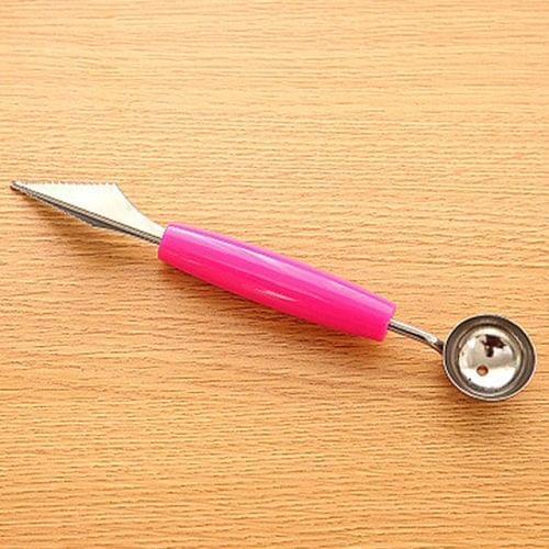 2 in 1 Dual-head Fruit Ball Carving Knife Fruit Waterlemon Scoop Melon Digger Fruit Ice Cream Platter Spoon(Red)