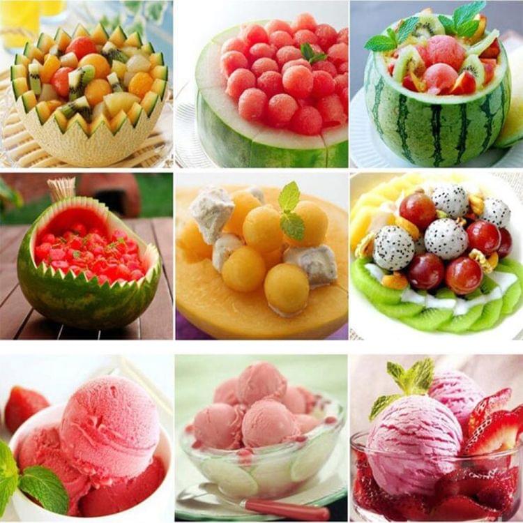 2 in 1 Dual-head Fruit Ball Carving Knife Fruit Waterlemon Scoop Melon Digger Fruit Ice Cream Platter Spoon(Red)