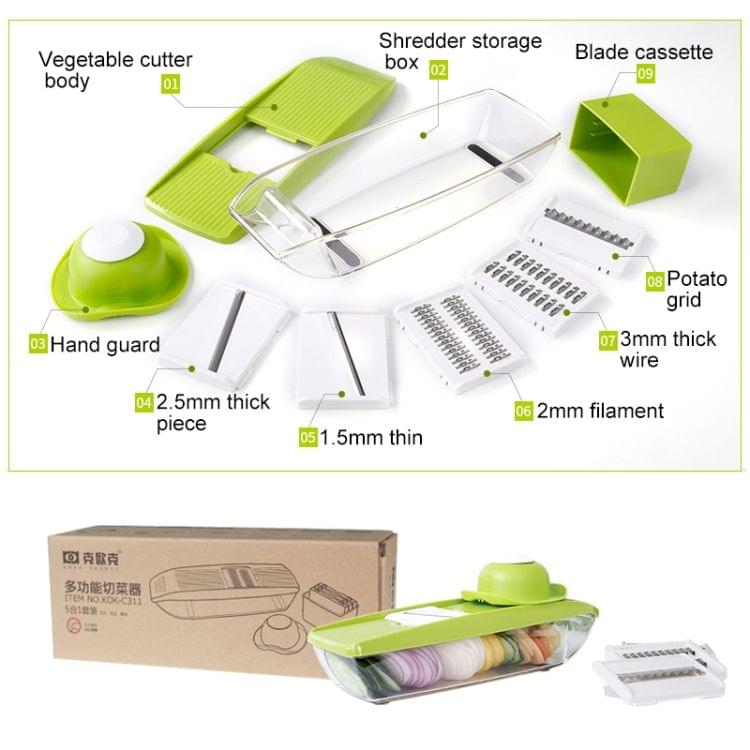 C311 5 in1 Multifunctional Household Kitchen Vegetables Cutter Potato Grater(Green)