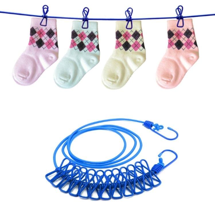 Outdoor Travel Home Adjustable Laundry Clothes Line Washing Drying Line Hanger with 12 Clips for Shawl Socks Underwear