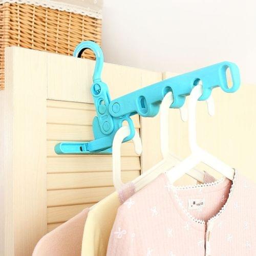 Portable Foldable Degree Adjustable Indoor Travel Plastics 5 Holes Clothes Hangers(Blue)