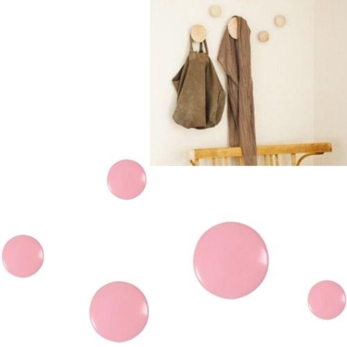 5 in 1 Wood Material Clothes Hanger Rack Round Hook Wall Hanger Pretty Home Decoration, Max Load Weight: 30kg(Pink)