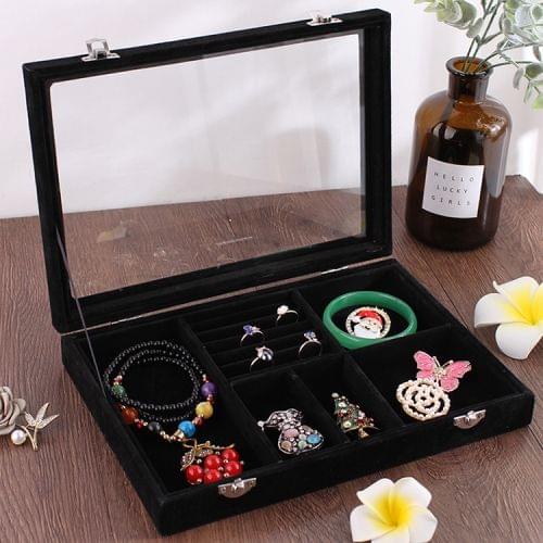 6 In 1 Multi-function Ear Stud Earrings Bracelet Pendant Necklace Ring Jewelry Protective Display Storage Box (Black)