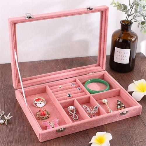 6 In 1 Multi-function Ear Stud Earrings Bracelet Pendant Necklace Ring Jewelry Protective Display Storage Box (Pink)