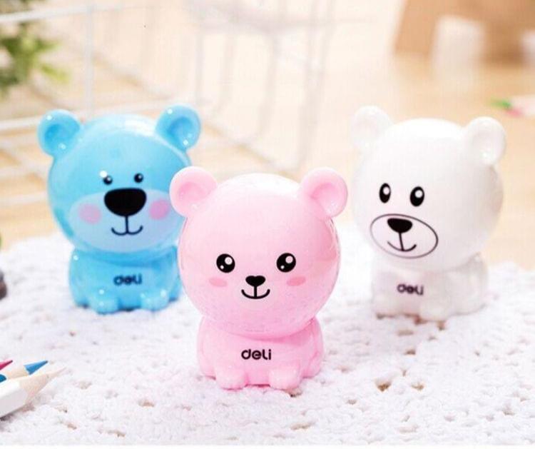 10 PCS Deli Bear Manual Pencil Sharpeners Kids Friendly at Home Office School, Random Color Delivery