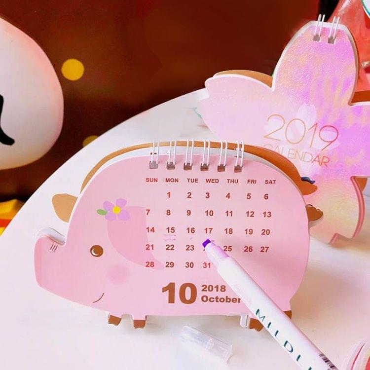 3 PCS Pink Cute Animal Pattern Table Calendars Desk Calendar(Pig)