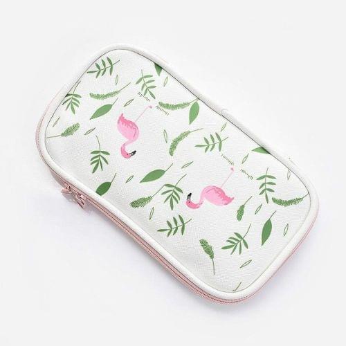 Kawaii Animal Flamingo Pattern Pencil Case Canvas Large Capacity Multifunction Pencil Bags Pen Box School Supplies Stationery Gift(Green)