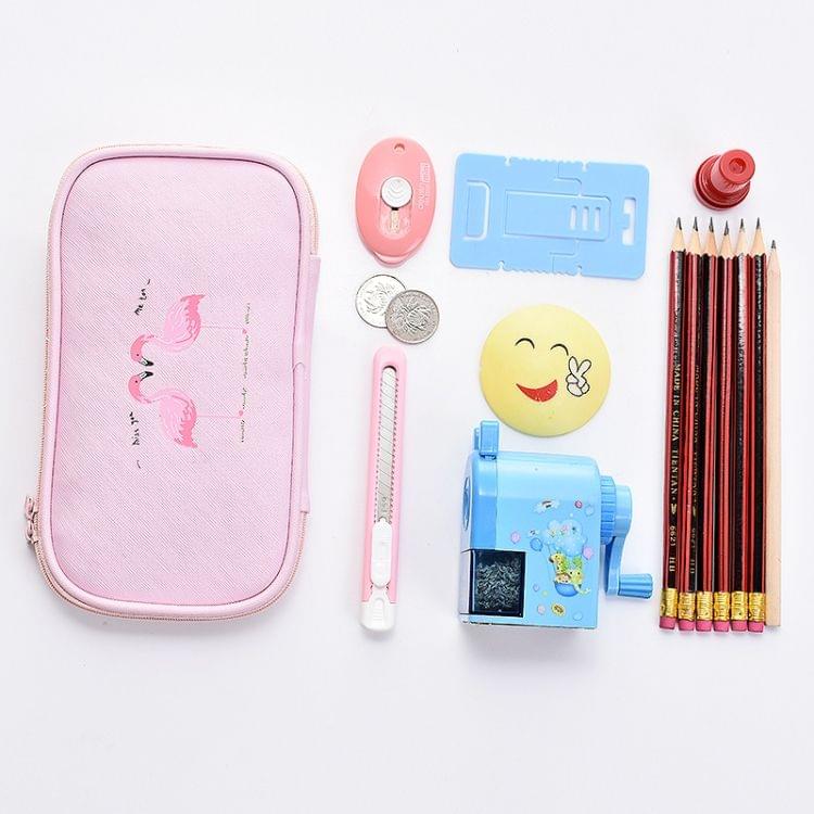 Kawaii Animal Flamingo Pattern Pencil Case Canvas Large Capacity Multifunction Pencil Bags Pen Box School Supplies Stationery Gift(Green)