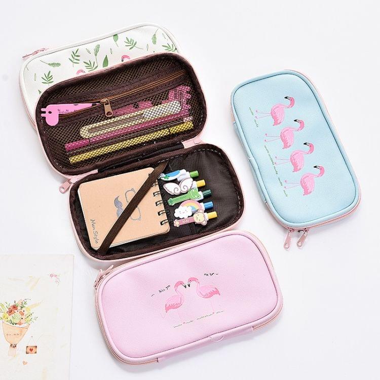 Kawaii Animal Flamingo Pattern Pencil Case Canvas Large Capacity Multifunction Pencil Bags Pen Box School Supplies Stationery Gift(Green)