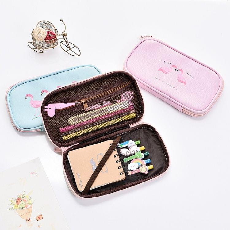 Kawaii Animal Flamingo Pattern Pencil Case Canvas Large Capacity Multifunction Pencil Bags Pen Box School Supplies Stationery Gift(Green)