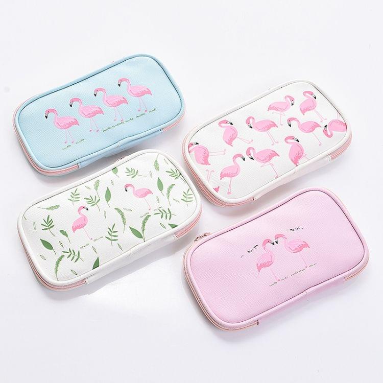 Kawaii Animal Flamingo Pattern Pencil Case Canvas Large Capacity Multifunction Pencil Bags Pen Box School Supplies Stationery Gift(Green)