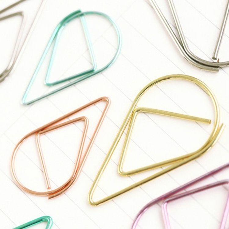50 PCS Metal Material Water Drop Shape Paper Clips Color Funny Bookmark Office Shool Stationery Marking Clips, Random Color Delivery