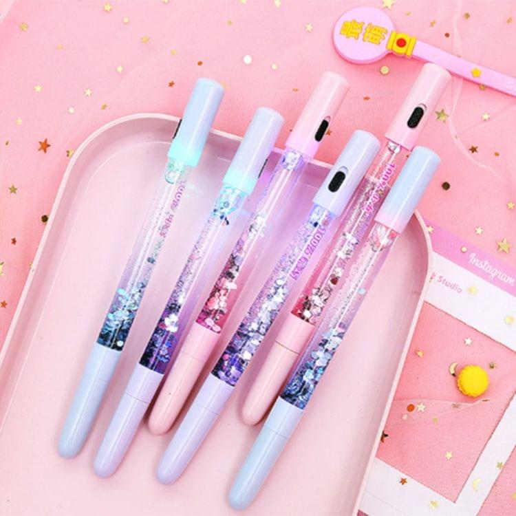 Colorful Quicksand Gel Pen Creative LED Signature Pens(LED Pink)
