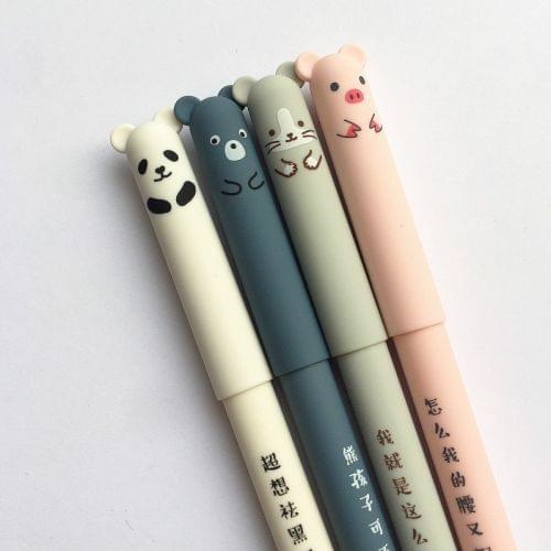 4 PCS Animal Pattern Erasable Ink Gel Pen School Office Supply Gift Stationery(Black Ink)