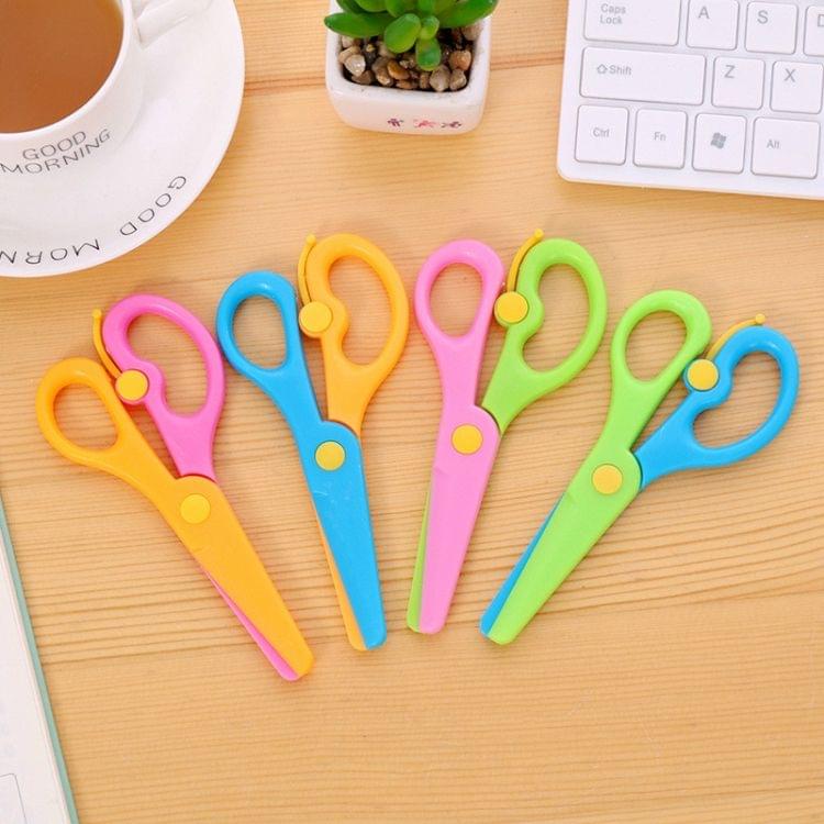 2 PCS 137mm Mini Safety Round Head Plastic Scissors Student Kids Paper Cutting Minions Kindergarten School Supplies(Yellow blue)