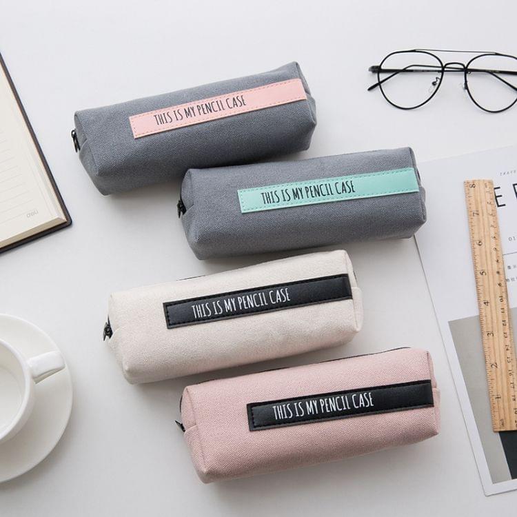 Creative School Pencil Case Simple Solid Color Large Pen Bag(White-black stripe)