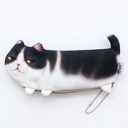 Kawaii Simulation Cartoon Cat Pencil Case Soft Cloth Pen Bag(Black)