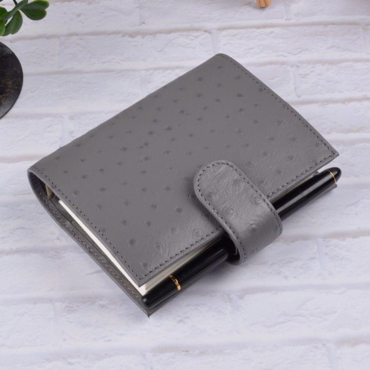 16B-LN107 Genuine Leather Planner A7 Size Loose Leaf Rings Notebook Mini Agenda Organizer Cowhide Diary Journal Sketchbook, Size:A7: 142x115mm(Ostrich Gray)
