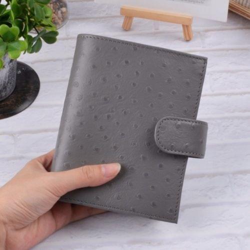 16B-LN107 Genuine Leather Planner A7 Size Loose Leaf Rings Notebook Mini Agenda Organizer Cowhide Diary Journal Sketchbook, Size:A7: 142x115mm(Ostrich Gray)