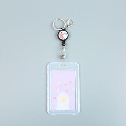 Cute Cartoon Retractable Badge Card Holder Nurse Doctor Exhibition Pull Key ID Name Card Badge Holder(Purple Cat)