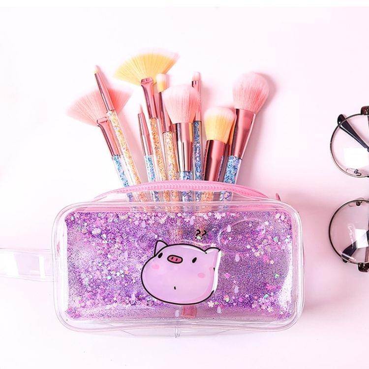 Cute PVC Pig Pattern Pencil Case Colorful Transparent Quicksand Girl Pen Bag Creative Stationery School Supplies(Pink Mermaid)