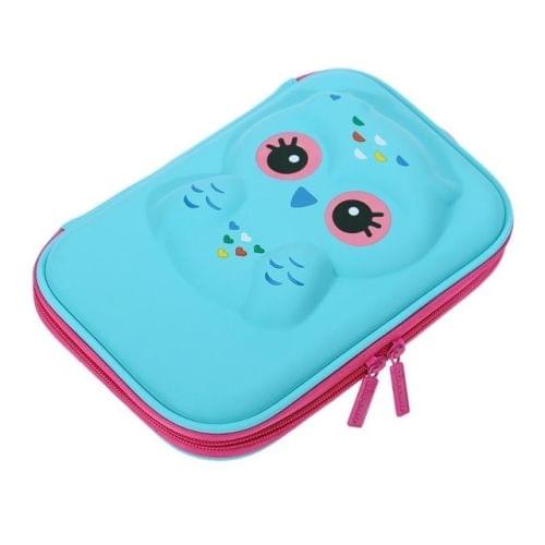 3 PCS EVA Hard Case Pen Bag Owl Pattern Large Capacity Pen Box(Blue)