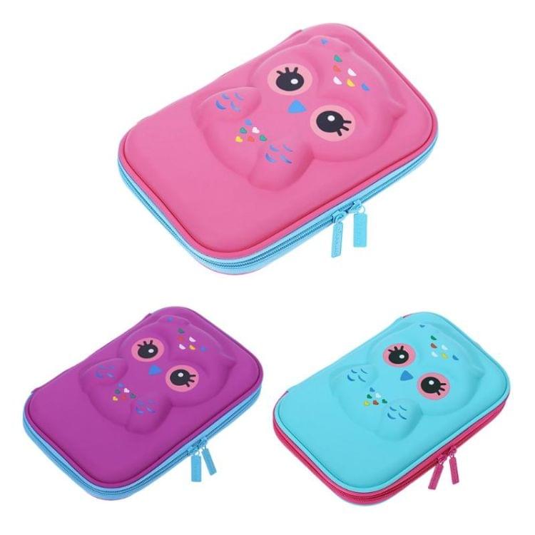 3 PCS EVA Hard Case Pen Bag Owl Pattern Large Capacity Pen Box(Blue)