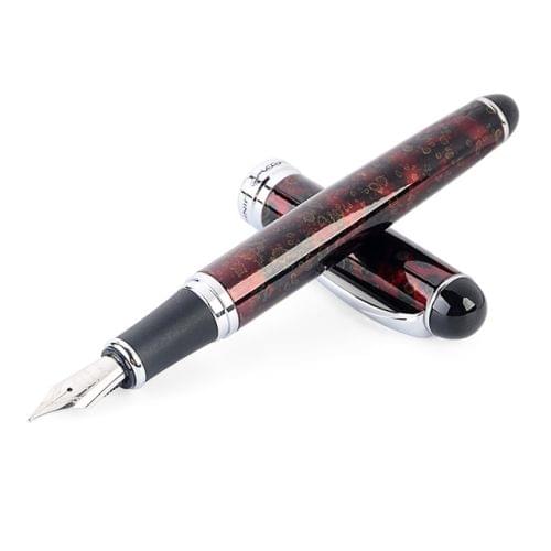 X750 Stationery Stainless Steel Fountain Pen Medium Nib Ink Pens School Oiifice Gift, Nib Size:1.0mm(Red Pattern)