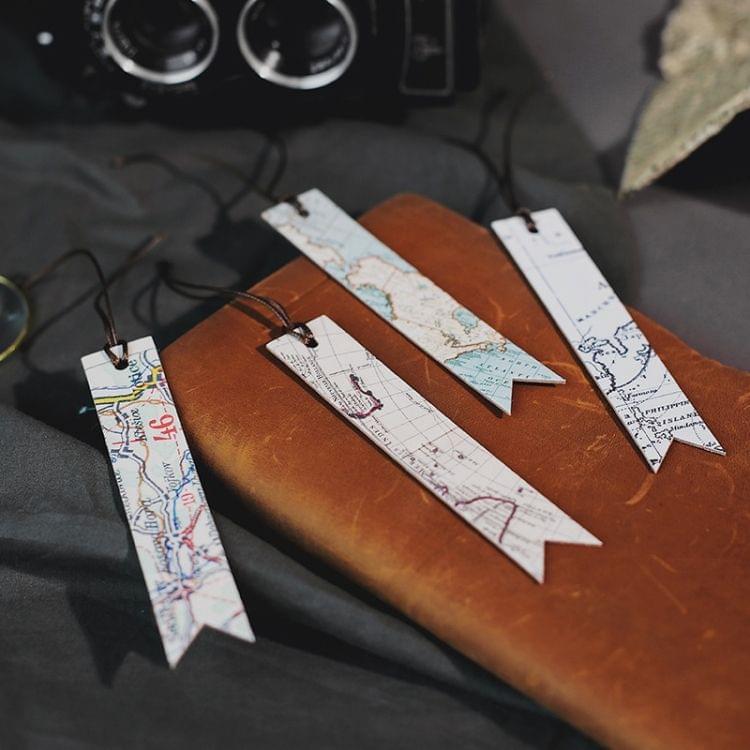 2PCS Retro Map Creative DIY Leather Bookmark School Supplies Student Stationery(Trace)