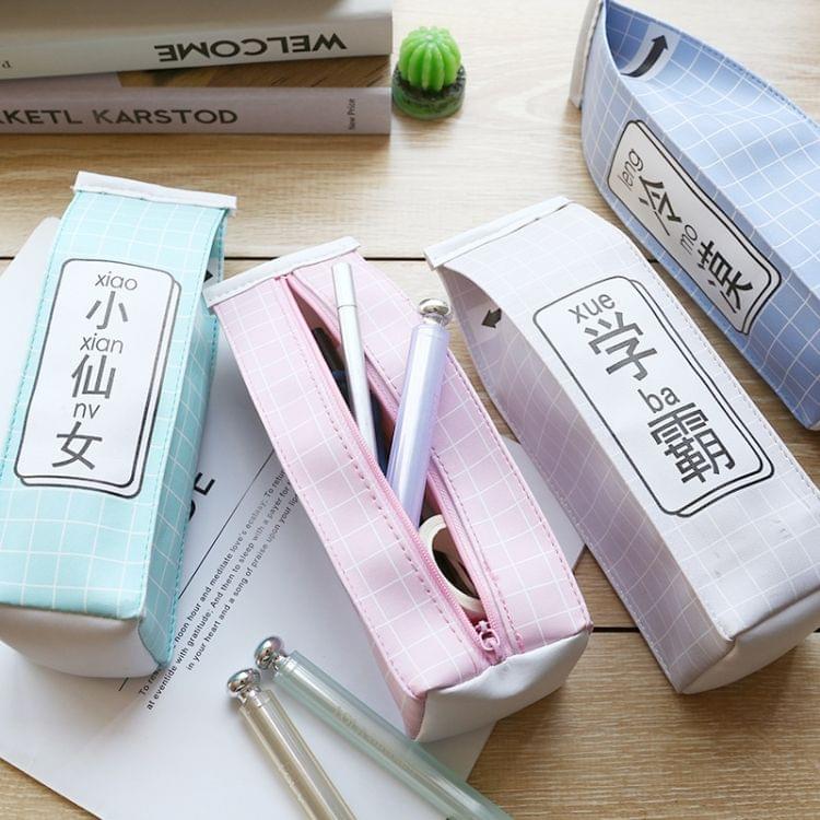 2 PCS Creative Simple Fun Text Milk Box Pen Small Fresh Male Female Students Pencil Bag Large Capacity Storage Stationery(Little fairy)